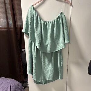 Chic Off-Shoulder Mint Green Romper